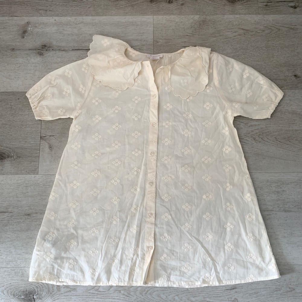 Zara Home Girls Ecru Peter Pan Collar Embroidered Floral Dress Size 8-9